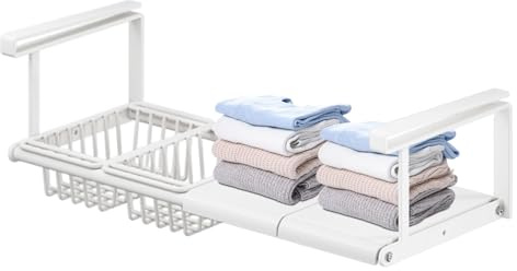Panier sous | Porte-Robes pour armoires - Panier rétractable sous étagère pour dortoir buanderie Salle de Bains Chambre Cuisine -Manger