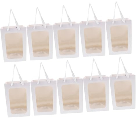 Ipetboom 10 Stück Teiliges Geschenkpapier mit Transparentem Fenster Papier Geschenktüten mit Griffen Robuste Blumenverpackung Umweltfreundliches Verpackungsmaterial für Lehrerwertschätzung