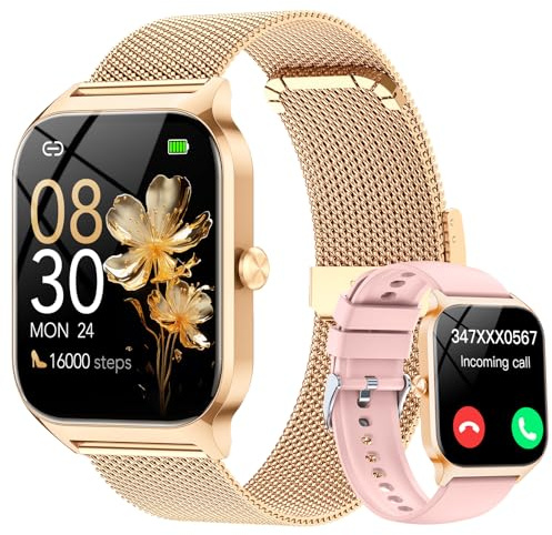 CASCHO Montre Connectée Femme avec Appel Bluetooth,1.85 HD Smartwatch Femme avec Fréquence Cardiaque/Sommeil/SpO2, 120+ Modes Sportifs, IPX7 Étanche Fitness Tracker, Montre pour Android iOS Doré