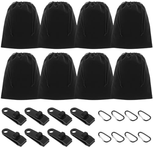 QWORK® Set di Pesi e Clip per Tende da Esterno - 8 Pesi 8 Morsetti e 8 Gancio a Molla per Stabilizzare Gazebo, Tovaglie e Decorazioni