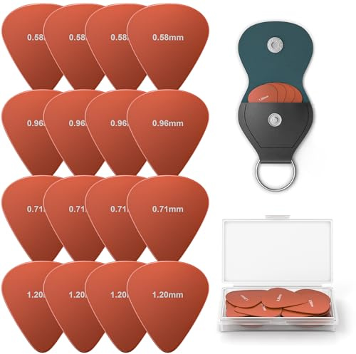 New Bee Plektrum 16Stück Plektren Gitarre mit Aufbewahrungsbox | Guitar Picks 4 Stärken Gitarren Plektrum für Akustikgitarre, E-Guitar, Akustikgitarre, Ukulele, Bass (Orange)