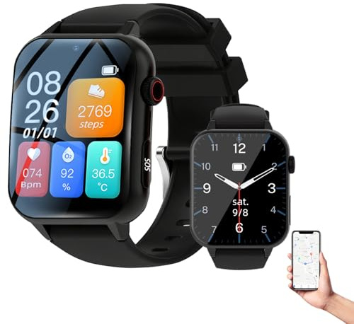 DHsdlpLU Montre pour Personne Agée GPS, détection de Chute, géolocalisation, Vibration et Sonnerie, Double Fonction de Rappel, pour Les Seniors A80-Black