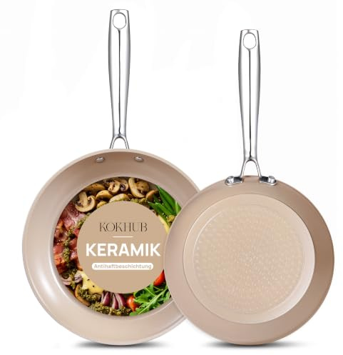 KOKHUB Non Stick Pan Set 24/28cm, Ceramic Frying Pans for Induction Hob | 2 Piece PFAS Free Kitchen Cookware Skillet Set, Stainless Steel Handle, Oven Safe