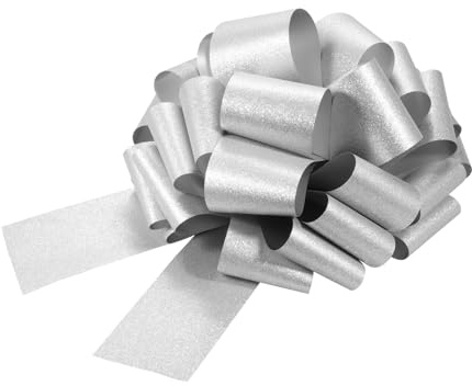 QUARKZMAN Lazo Grande De 12 Pulgadas con Brillantina para Regalos Lazo Grande Plateado para Cestas De Boda Regalos Navidad Fiestas