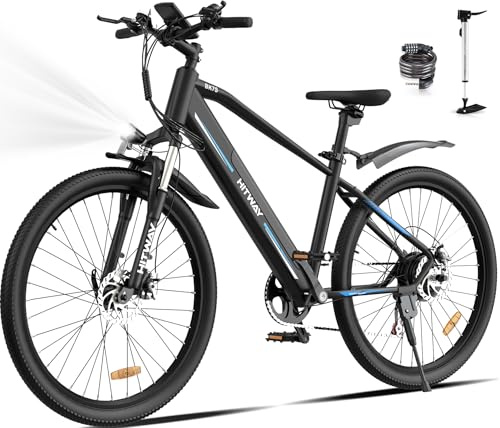 HITWAY E-Bike, 26 Zoll Elektrofahrrad, Trekkingrad, E Bike mit 36V 12Ah Akku, 250W Hinterradmotor oder Mittelmotor, E-Fahrrad mit 7-Gang, Pedelec Citybike EBike