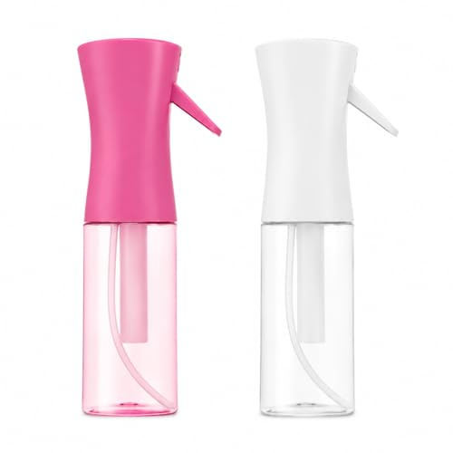 CXWFLM 2 stycken sprayflaskor 200 ml sprejflaska med 0,3 mm finspruta, läckagesäker sprayflaskor för hår växtvård djurvård hudvård hushåll rengöring resa frisörsalong vit och rosa