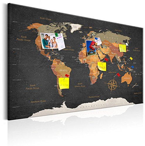 Pinnwand B&D XXL - Weltkarte Pinnwand & Leinwandbild 120x80 cm 1 Teilig Kunstdruck modern Wandbilder XXL Wanddekoration Design Wand Bild - Landkarte Karte Reise Geographie