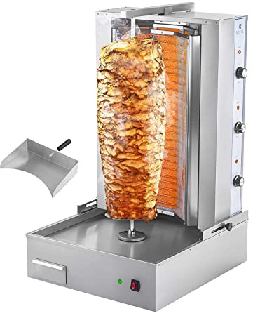 Royal Catering RCEK-380 - Barbacoa giroscópica (6 elementos de calefacción, altura máxima de la carne de 700 mm, 6000 W, distancia de pincho giratorio, piedra de cerámica, acero inoxidable), color