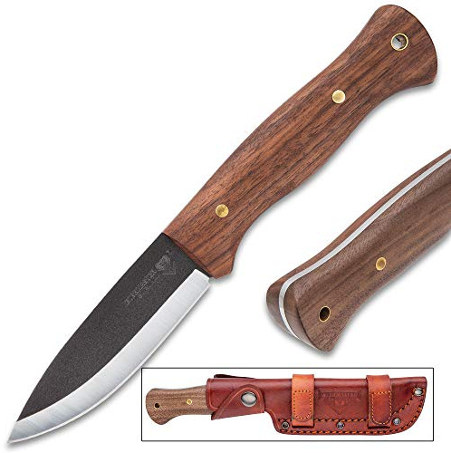 UNITED CUTLERY Bushmaster Explorer Jagdmesser mit 1095 HC Full Tang Klinge mit braunem Hartholzgriff und brauner Lederscheide