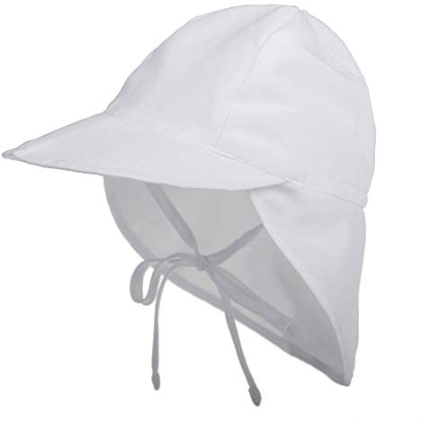 LACOFIA Baby solhatt med band och nackskydd, barn, strandmössor, småbarn, sommar, visir, keps, B-vit, 2-5 År