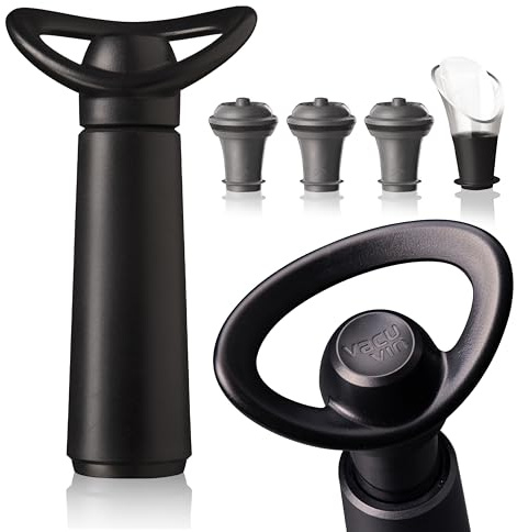Vacu Vin Wine Saver Concerto Wine Pump with 1 Wine Server/Pourer 3 Stoppers, Gift Set Black