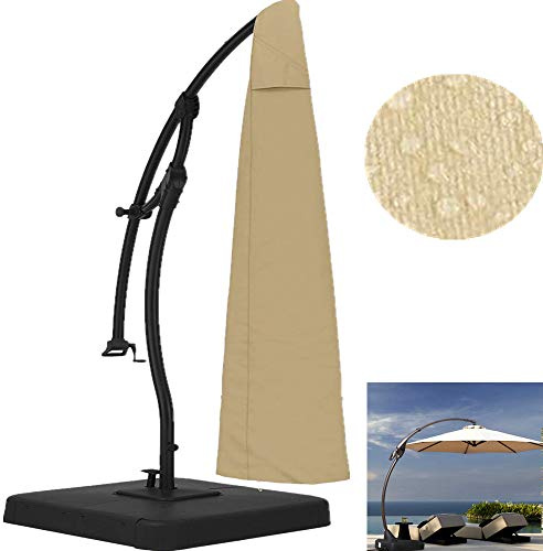 Offset Patio Umbrella Cover 600D Hanging Patio Umbrella Cover Waterproof Market Parasol Cover for Outside Umbrella Large(Beige)