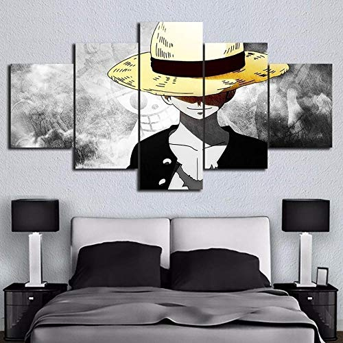 Gtart 3D Bilder Wohnzimmer Wandbilder Modern Wandbild Leinwand Bilder 5 Teilig Anime Poster One Piece Monkey Ruffy Poster Wanddekoration Design Wandkunst 5 Stücke Leinwand Kunstdruck