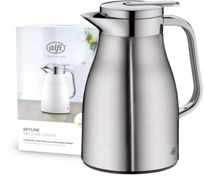 alfi SKYLINE 0,65 Liter,stainless steel mat, Edelstahl-Isolierkanne mit hygienischem Hartglaseinsatz,Drehverschluss mit bequemer Drucktaste,ergonomischer Griff, mit einer Hand, ideal als Kaffeekanne
