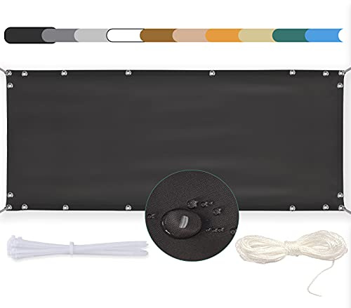 MEEYI Balkon Sichtschutz 65x150cm Balkon seitenmarkise Balkonabdeckung Balkonverkleidung Wind-und UV-Schutz Wetterfest mit Kabelbinder Ösen Seil, für Balkongeländer, Terrasse & Garten Dunkelgrau