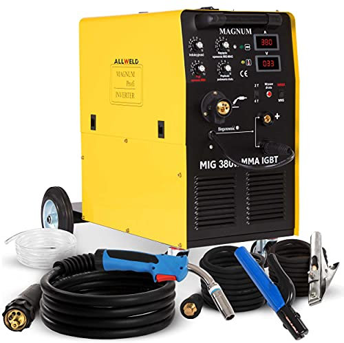 Magnum MIG 380WMMA IGBT - Soldador Inverter Profesional 380A 400V - MIG/MAG, MMA, Hilo Tubular - Alimentador de Alambre de 4 Rodillos - Soldadura Fuerte, Modo 2T/4T, Euroconector