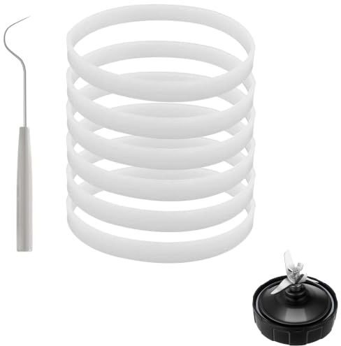 6 Pack Rubber Gaskets Replacement Seal 3.94 inch for Nutri Ninja Blender Replacement Parts 7 Fins Blade White O-Ring for Ninja Auto-iQ Pro Extractor BL456-30 BL480 BL910 BL680 BL681A BL682 CT680