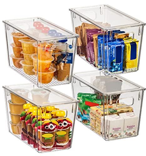 ClearSpace Modern Plastic Storage Bins with Lids – Perfect Kitchen Organization or Pantry Fridge Organizer, 4 Pack, 12.5 x 6 x 7, 9L Capacity Each, BPA Free, Stackable
