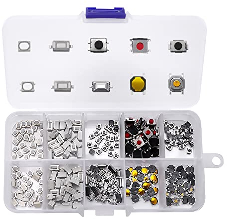 VooGenzek 250 Pezzi 10Value Interruttore a Pulsante tattile Micro Assortimento Tact Assortment Kit, Kit Assortimento di Microinterruttori Tattili, per Chiave Telecomando Auto, con Scatola di Plastica