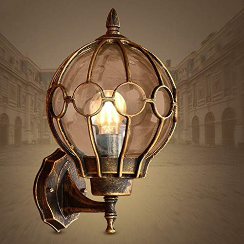 Lampada da parete per esterni a forma di palla, stile europeo tradizionale Victoria, lanterna in vetro, impermeabile, finitura cromata, applique da parete esterna, patio, balcone, giardino, villa,