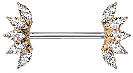 beyoutifulthings Brustwarzen-piercing Kristall-Fächer Zirkonia Clear Brust-piercing Nippel-piercing Chirurgenstahl Gold Roségold Stab 1,6/16mm