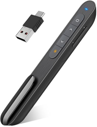 Wireless Presenter Remote Presentation Clicker for Powerpoint Presentations, RF 2.4GHz USB A and USB C Slide Clicker for Mac Laptop PC Computer with Volume Control