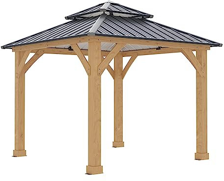 Gardiun Pérgola de Jardín Denver 8,76 m2 287x287x300 cm Madera Laminada | Postes de 14x14 cm | Doble Cubierta de Acero | Fijación Incluida