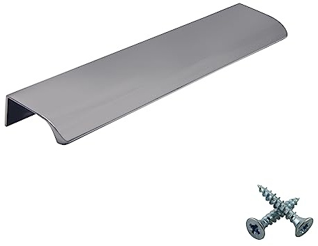 M4TEC Verdeckte Fingerzug-Griffe aus Metall Kantendesign Moderne Küchentürgriffe Schrankzuggriffe Schubladen-Ziehgriffe Schlafzimmer Bad Möbelgriffe. Serie VD3: 256 mm BA Chrom Poliert