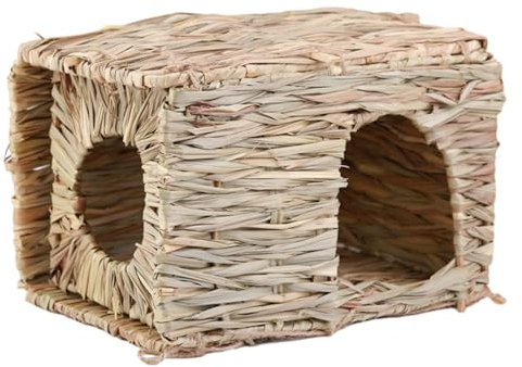 perfk Handgewebte Strohhütte, Grashaus, handgefertigtes Grasversteck, bequemes Grasnest für Chinchilla-Hamster-Kleintiere