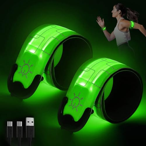 mizikuu 2 Stück Led Armband Aufladbar, USB Reflective Leucht Armbänder LED Leuchtarmband DREI Beleuchtungs modi Leuchtbänder Armbänder Leuchtband Unisex für Nachtlauf Radfahren Joggen