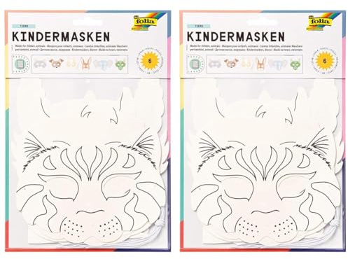 folia - Kindermasken, aus Pappe, 6 Stück, weiß, zum selbst Bemalen und Gestalten, für Kinder, Jungen und Mädchen, ideal für Kindergeburtstage und Partys