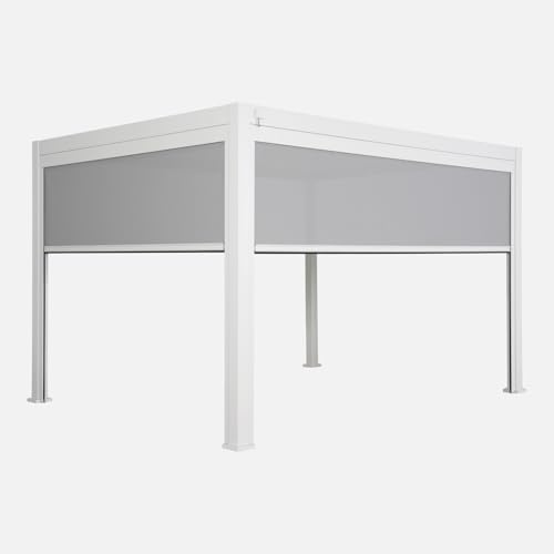 sweeek - Pergola Bioclimatique Blanche 300 x 400cm. Aluminium à Lames orientables + Store 300cm + Store 400cm