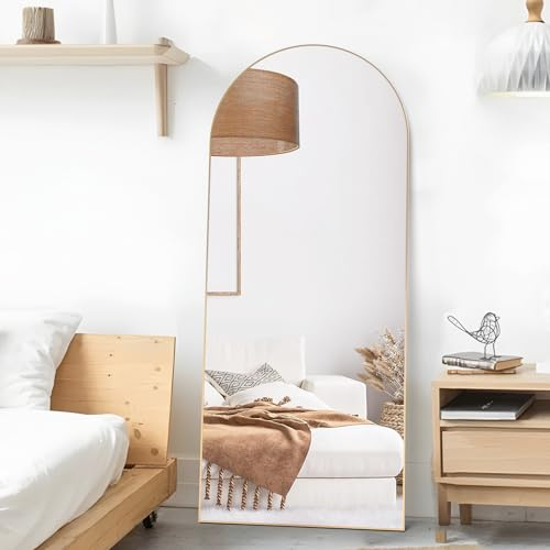 Elemango 165 x 60 cm gewölbter Bodenspiegel, Gold Ganzkörper-Wandspiegel mit Aluminiumrahmen, gewölbter Oberseite, zum Aufhängen oder Anlehnen, Ankleidespiegel für Schlafzimmer, Wohnzimmer, Gold