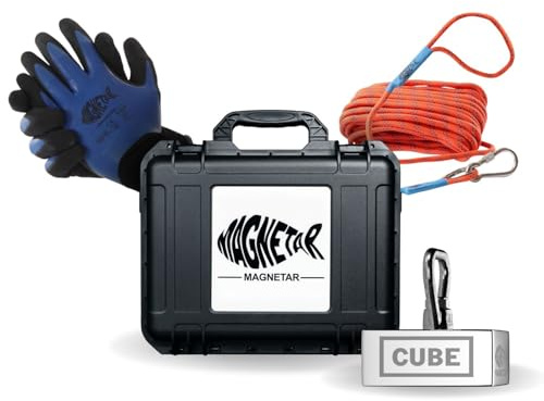 Magnetar - Magnetfischen Set - Block 1350kg CUBE Bergemagnet - Magnetangel Paket mit Seil und Handschuhe - 360 Angelmagnet zum Magnet Fischen