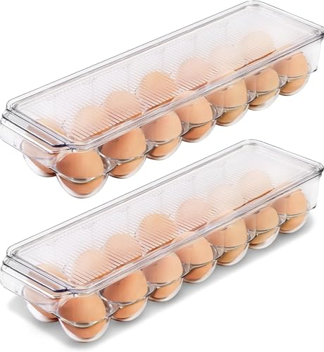 FRGITYGIFT Egg Container For Refrigerator -28 Grids Egg Storage Box With Lid & Handle,Egg Holder For Fridge, Egg Storage & Egg holder storage(Clear）