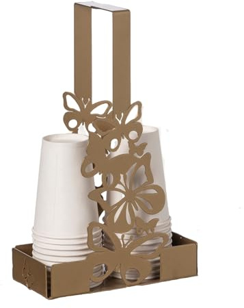 Arti & Mestieri Farfalloso - Porta bicchieri di Design 100% Made in Italy - in Ferro, 16 x 8p x 27h cm (Oro laccato)