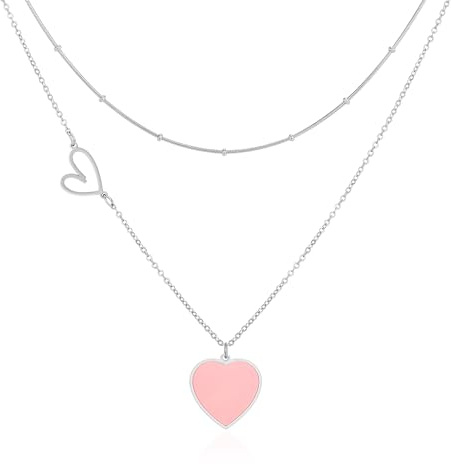 Linawe Herz Anhänger Kalsketten für Frauen, Kette Edelstahl Damen, Layering Kette mit Herz Kettenanhänger Schmuck, Statement Kette Jewelry Erhältlich in Gold, Roségold und Silber