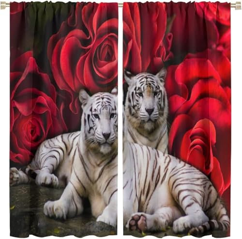 Gardinen Kinderzimmer Blickdicht 2 Stück Tiertiger 3D Digitaldruck 170 (B) X 200 (H) cm Vorhang Verdunklungsvorhänge Schlafzimmer Wohnzimmer Ösenschal Kinder Thermovorhang 9426352115819