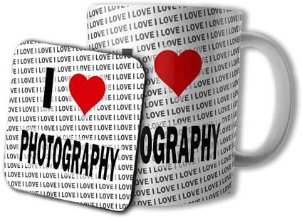 AK Giftshop I Love Photography Ceramic Mug and Coaster Set, 10oz, Gift