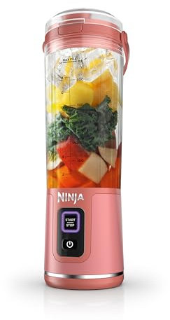 Ninja Blast BC151RY Mélangeur portable sans fil, récipient de 532 ml, mélangeur personnel pour milkshakes et smoothies, sans BPA, couvercle étanche et bec à gorgée, rechargeable par USB-C, pièces