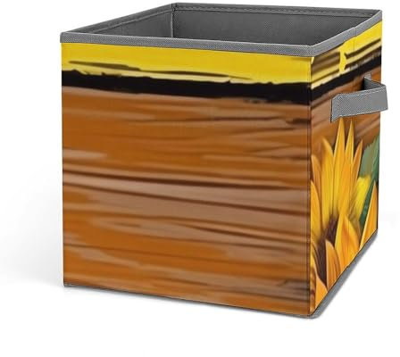 DWVSFJM Aufbewahrungskörbe aus Holz mit Sonnenblumen, zusammenklappbar, mit Griffen, Aufbewahrungswürfel, großer Schrank-Organizer, Kleidungs-Aufbewahrungsbox