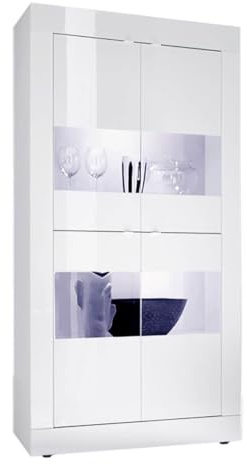 AltoBuy OTELLO - Vitrine 4 Portes Finition Blanc Laqué Weiss avec LEDs