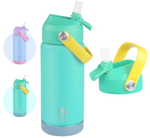 BOGI Kids Metal Water Bottle with Straw, 550ml Kid Stainless Steel Insulated Water Bottle for School Leak Proof for Boys Girls Toddlers Children Keep Drinks 12h Hot & 24h Cold | Mint