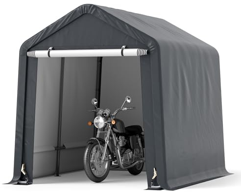 GOPLUS Tienda Garage, Cobertizo de Herramientas, Almacenamiento en Tejido PE, Protección Solar, Impermeable con Estacas para Tierra, Puerta Enrollable para Bicicletas Autos Motos, 240x195x214cm