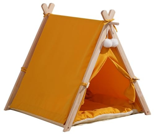 Pevfeciy Pet Tipi Hundezelt Katzenzelt Haustierzelt Das Zelt Tragbar Abnehmbar mit Kissen Hundehöhle kleine Hunde Katzenhöhle große Katzen,Gelb