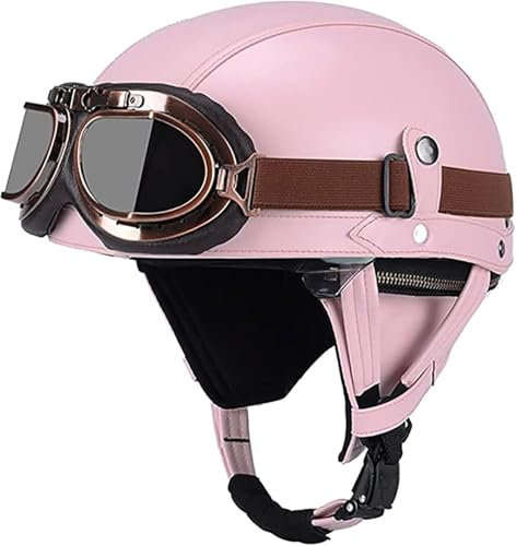 Casco A Scodella, Casco Jet Vintage Omologato DOT/ECE, Mezzo Casco Moto Pelle D'epoca Con Occhiali Da Aviatore, Caschi Scooter Caschi Street Cruiser Da Uomo E Da Donna Adulto 6,XL=61-62CM