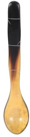 Ciieeo Restaurant Dessert Spoon Small Horn Spoon 16.5Cm Horn Material Convenient to Mix and Grip Yellow Decorative Flatware for Dining Table and Hotel Use