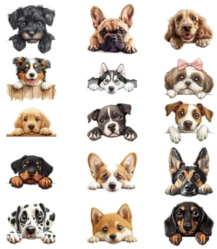 arricraft 15 Pcs Iron on Decals Stickers, Pug Border Collies Dog Patterns Iron on Stickers Animals Heat Transfer Stickers Plastic Washable Patches for Backpacks Cover T Shirt Jean Clothing Decoration