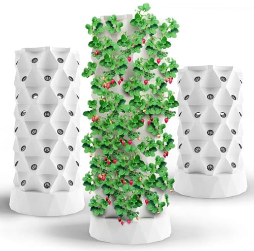 DRFGHK Hydrokulturturm, mit Wasserpumpe, Pflanzturm, Hydrokultur-Anbausystem-Set, Hydrokulturturm-Starterset, vertikaler Hydrokultur-Pflanztopf für Erdbeeren, Tomaten, Salat (48 Pflanzen)