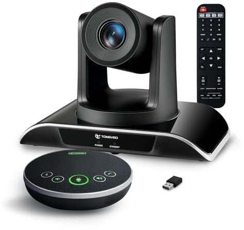 TONGVEO Sistema de cámara de conferencias con zoom 20x, vídeo y audio, zoom óptico de 20x, cámara PTZ HDMI USB 3.0 y altavoz de conferencias con micrófono para grandes salas de reuniones